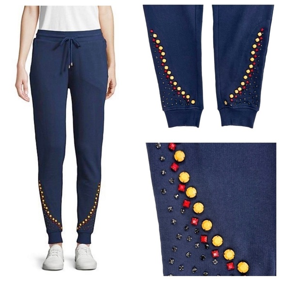 Hemant & Nandita embellished stones gems navy blue joggers pants small - Picture 1 of 14